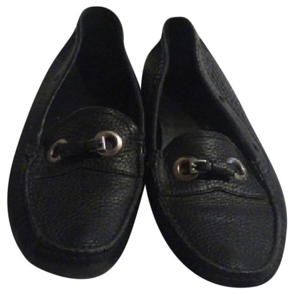 Prada Vintage Black Textured Leather Squared Toe Designer Flats